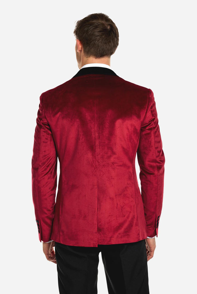 Man draagt bordeaux rode dinner jacket blazer
