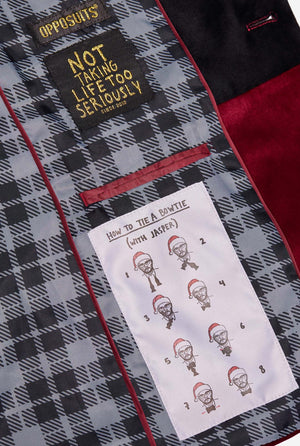 Man draagt bordeaux rode dinner jacket blazer