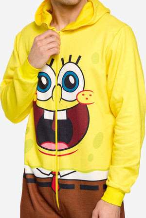 Man met SpongeBob unisex onesie, close-up