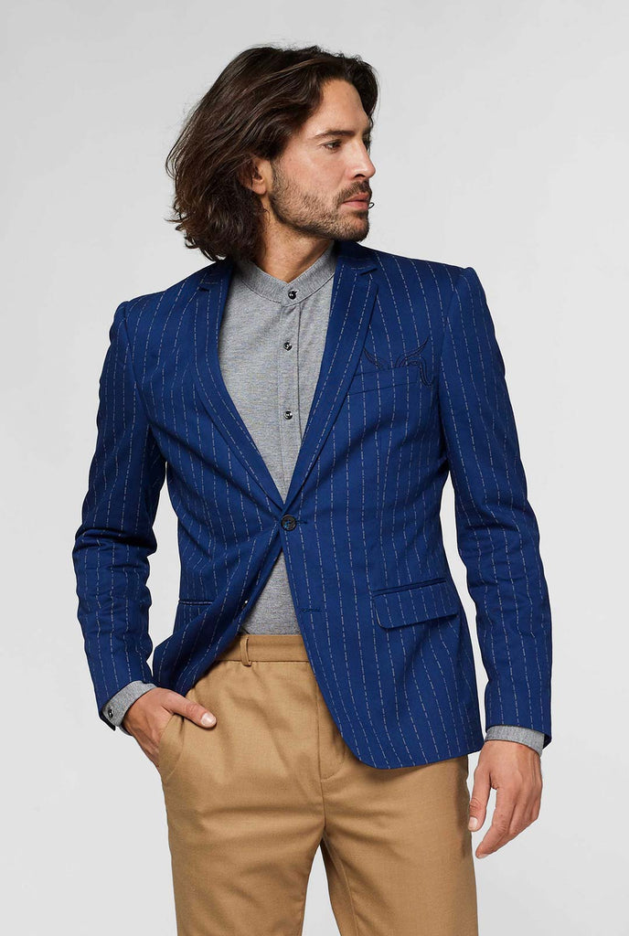 Marineblauwe kapitein stijl pinstripe casual blazer