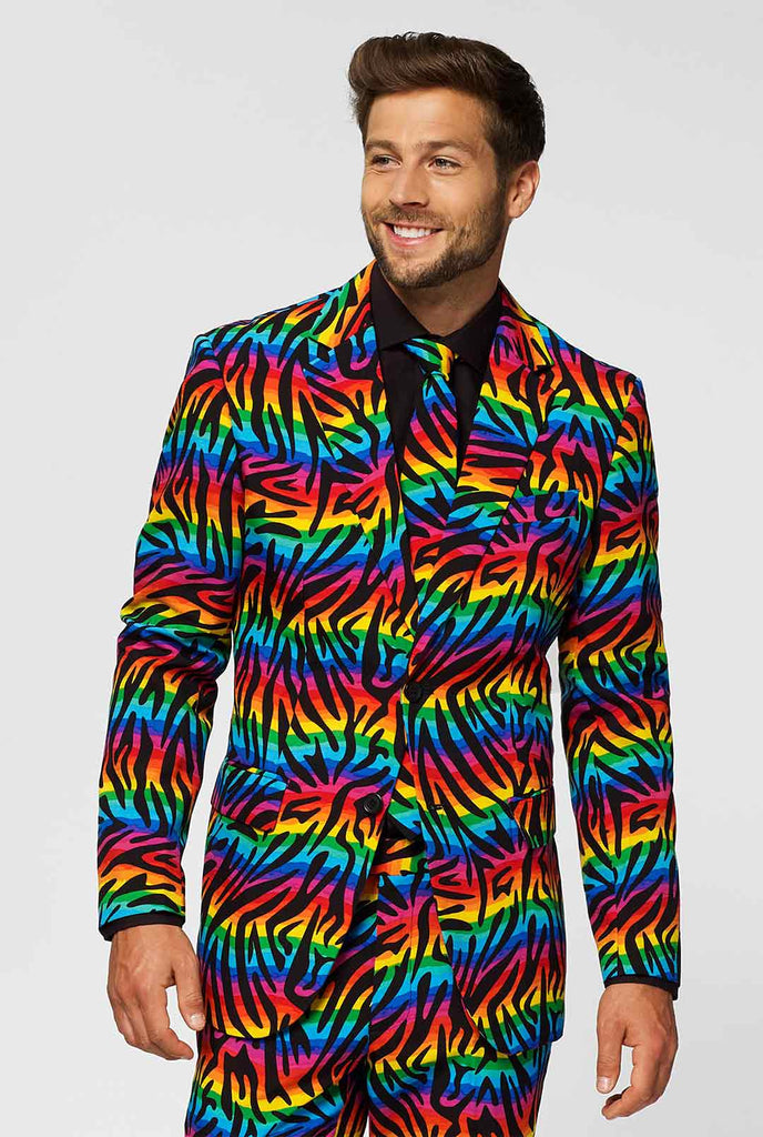 Multi-colour Pride Men's Suit Wild Rainbow gedragen door mannen