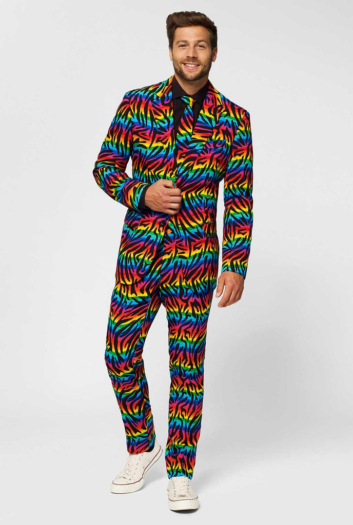 Multi-colour Pride Men's Suit Wild Rainbow gedragen door mannen