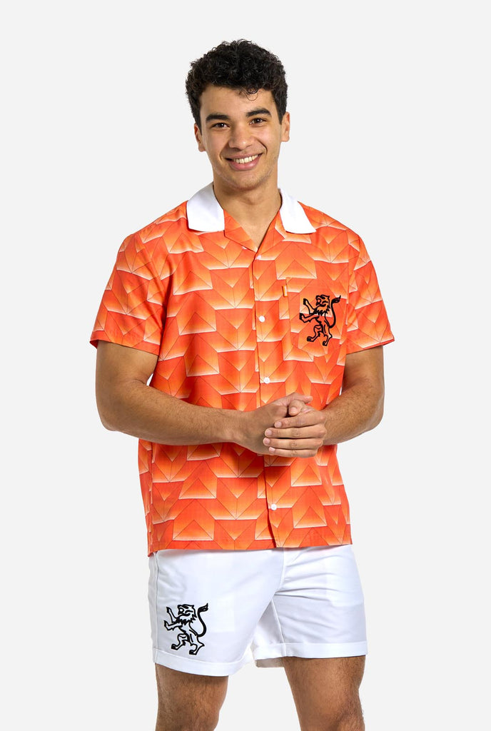 Men wearing orange summer set consisting of shirt and short