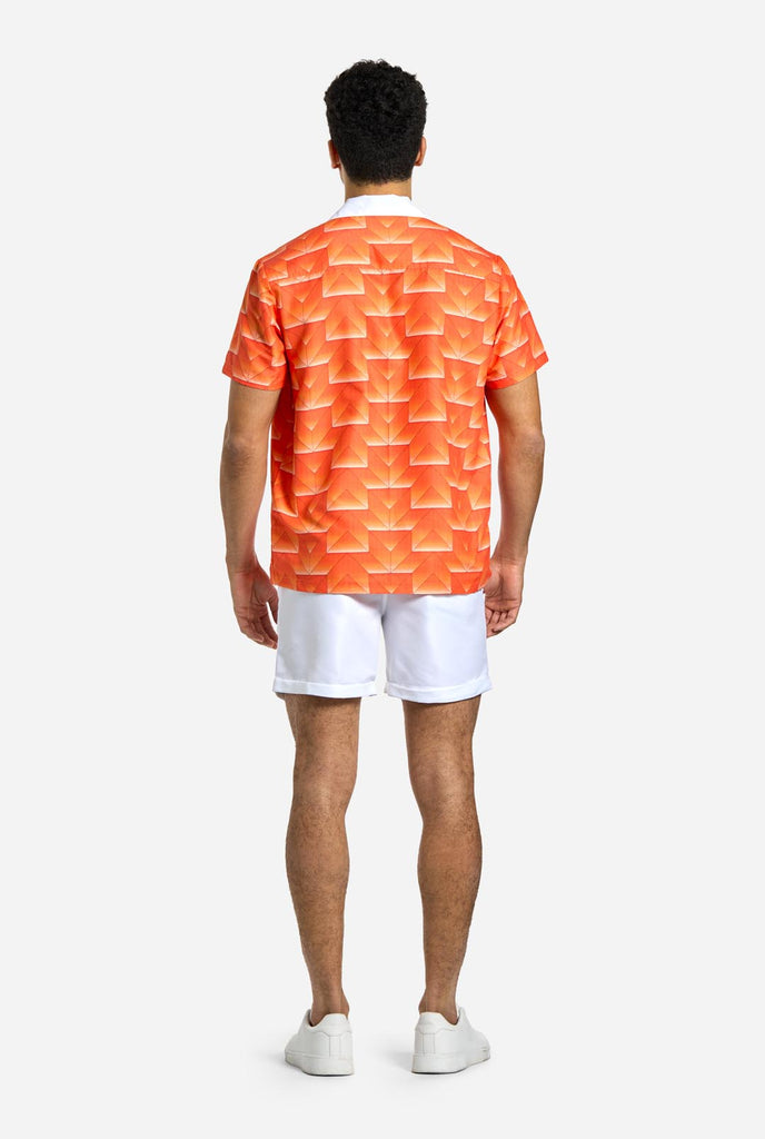 Men wearing orange summer set consisting of shirt and short