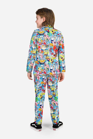 Jongen draagt kinderpak met SpongeBob print