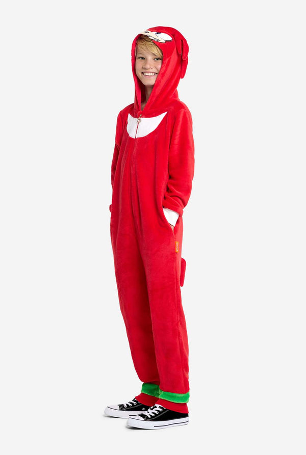 Jongen draagt ​​rode Sonic Knuckles kinder onesie