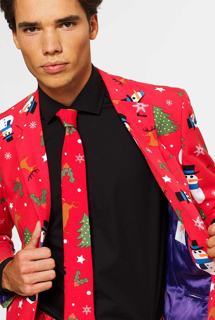 Man wearing Red Christmas men's suit