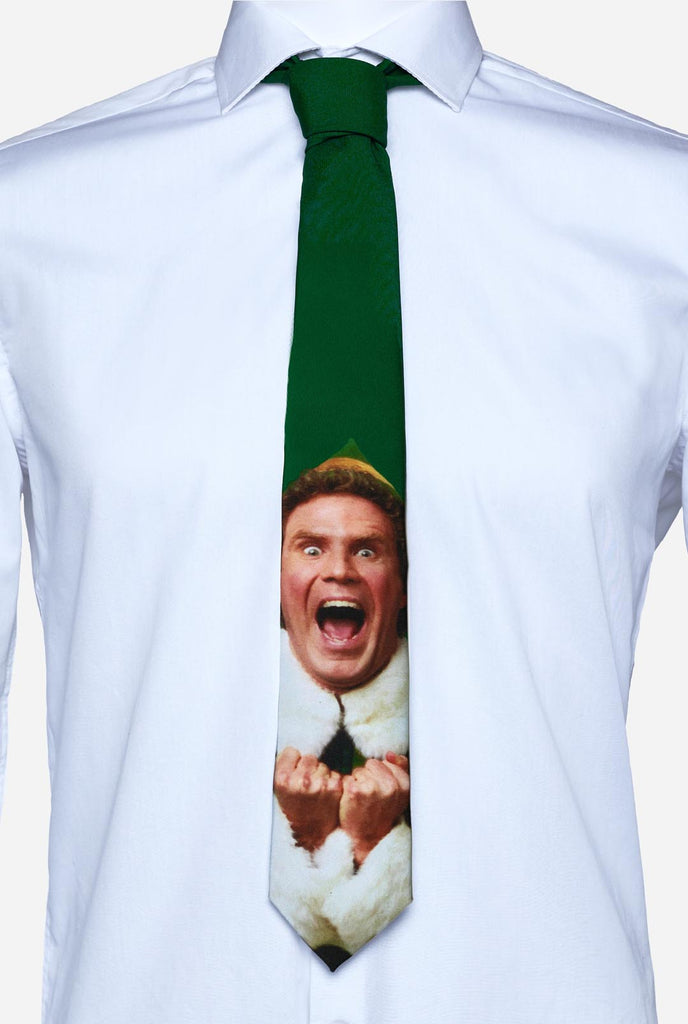 Green Christmas tie with Elf movie picture