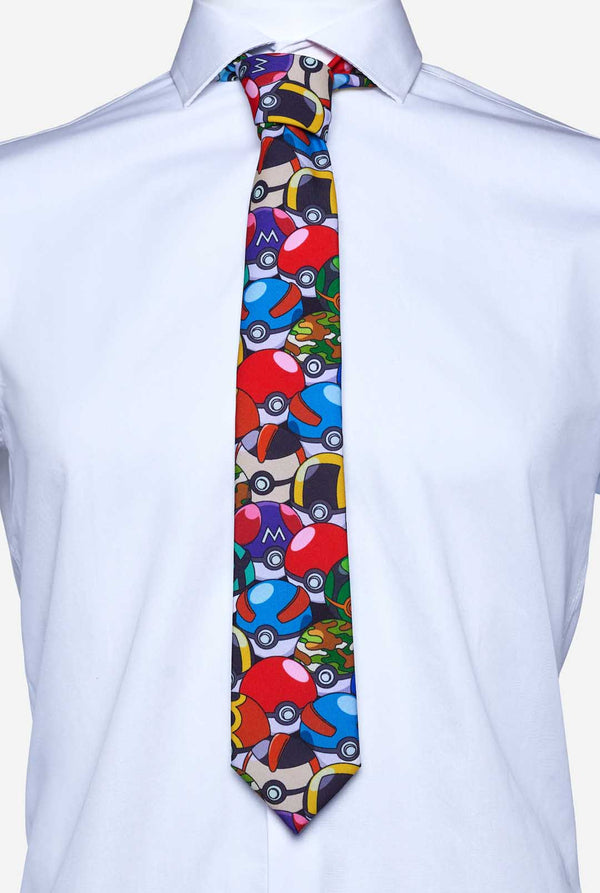 Veelkleurige stropdas met Pokemon Pokeballs-print