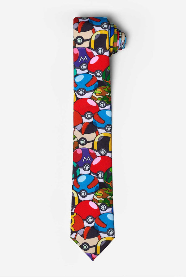 Veelkleurige stropdas met Pokemon Pokeballs-print
