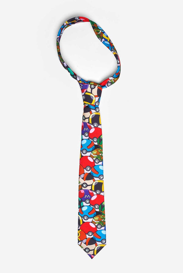 Veelkleurige stropdas met Pokemon Pokeballs-print