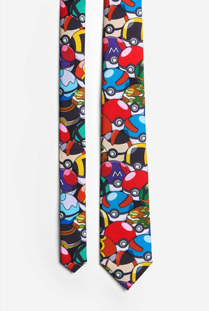 Veelkleurige stropdas met Pokemon Pokeballs-print