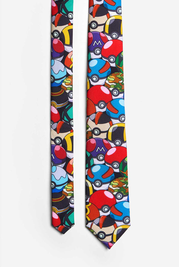 Veelkleurige stropdas met Pokemon Pokeballs-print