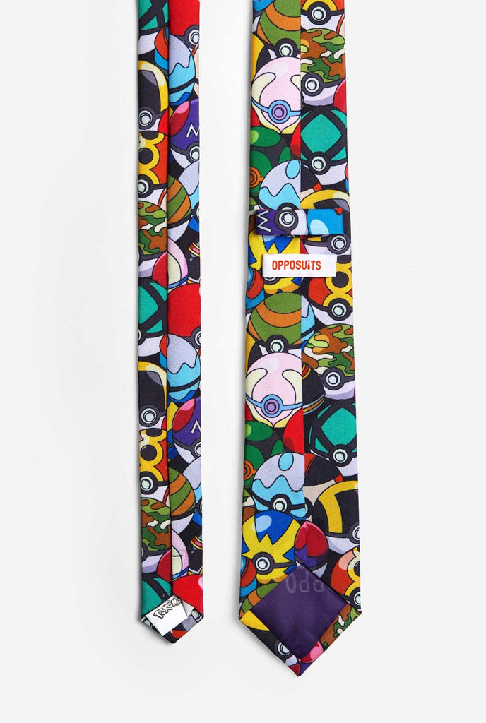 Multicolour tie with Pokemon Pokeballs print