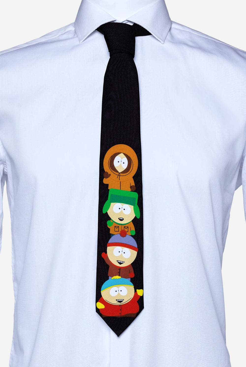 Zwarte stropdas met South Park-personages Kenny, Kyle, Stan en Cartman erop