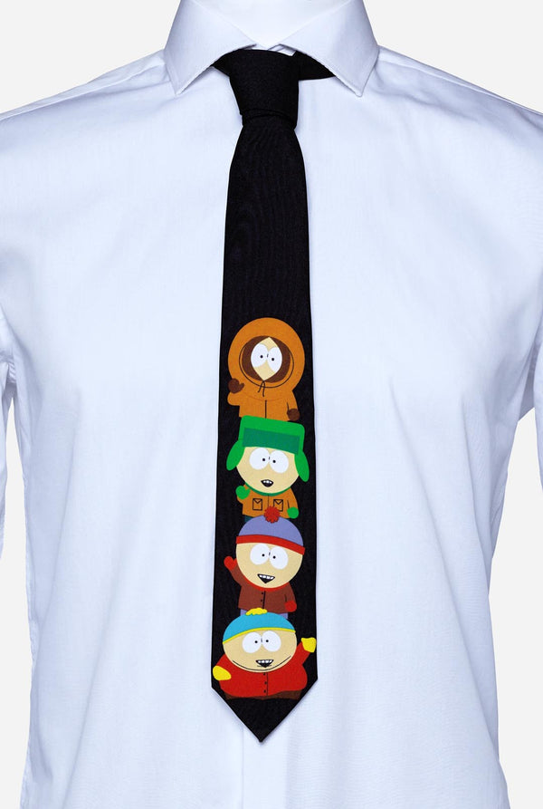 Zwarte stropdas met South Park-personages Kenny, Kyle, Stan en Cartman erop