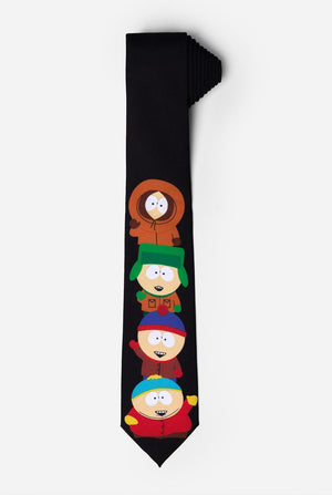 Zwarte stropdas met South Park-personages Kenny, Kyle, Stan en Cartman erop