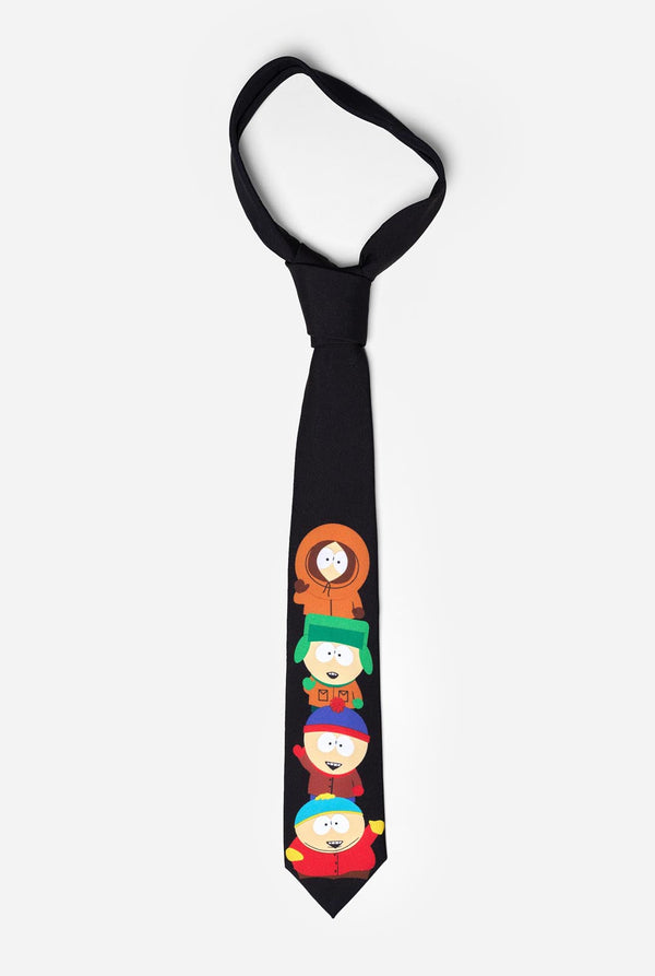 Zwarte stropdas met South Park-personages Kenny, Kyle, Stan en Cartman erop