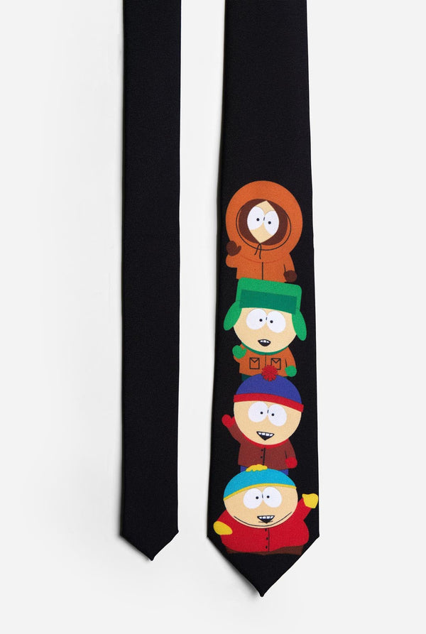 Zwarte stropdas met South Park-personages Kenny, Kyle, Stan en Cartman erop