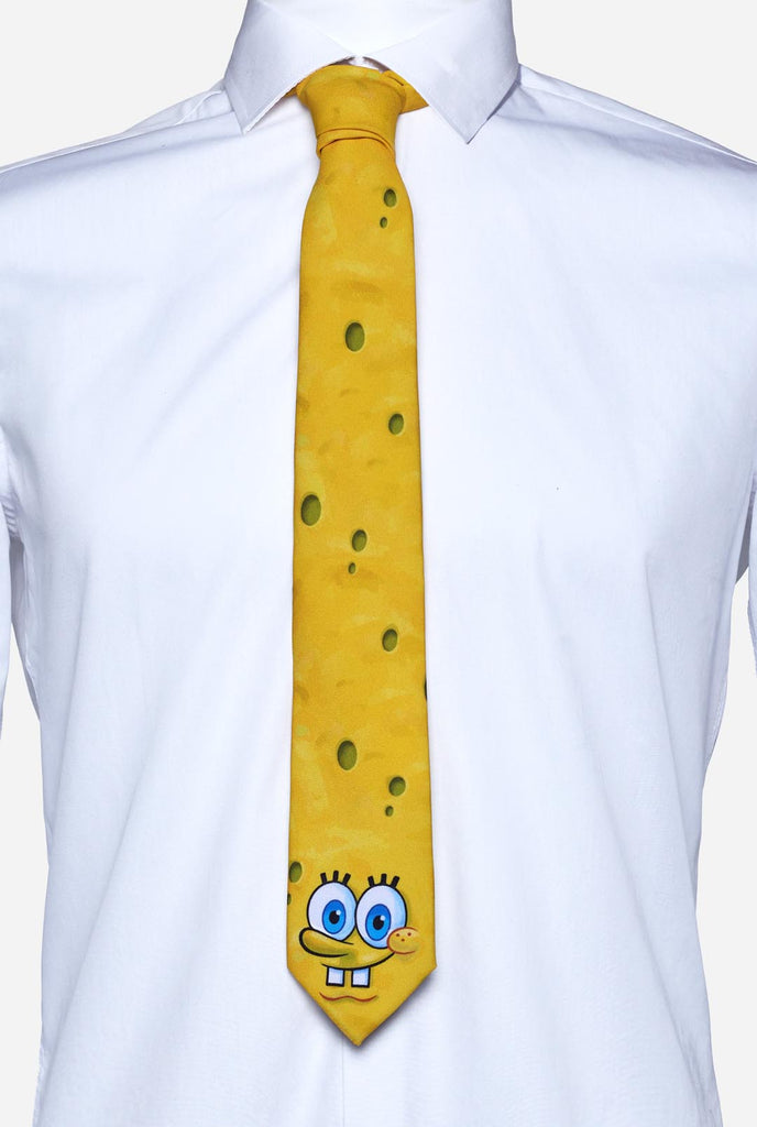 Yellow tie with Spongbob face print