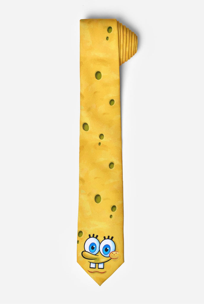 Yellow tie with Spongbob face print