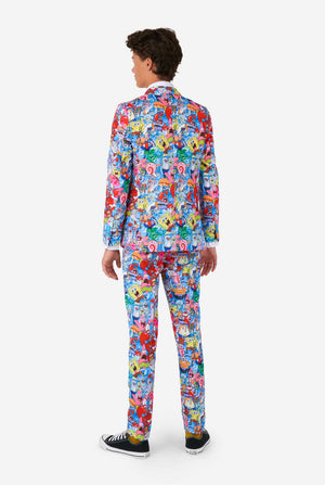 Tiener draagt pak met Spongebob print
