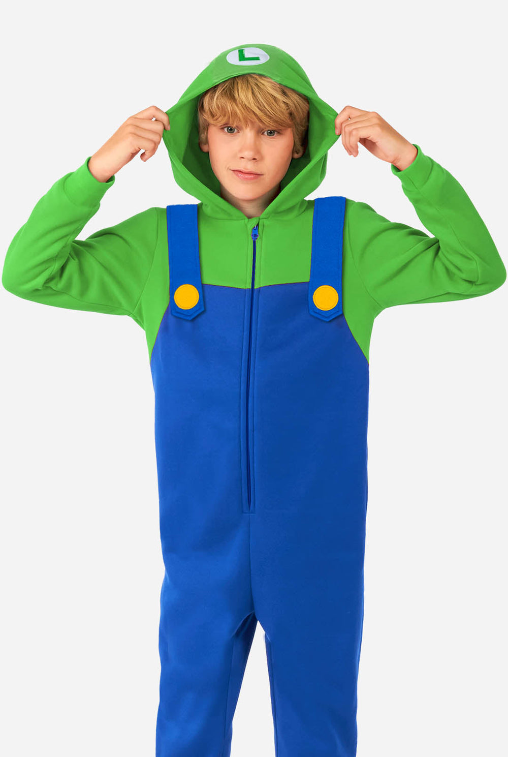 Jongen in kinderonesie met Luigi Super Mario-print