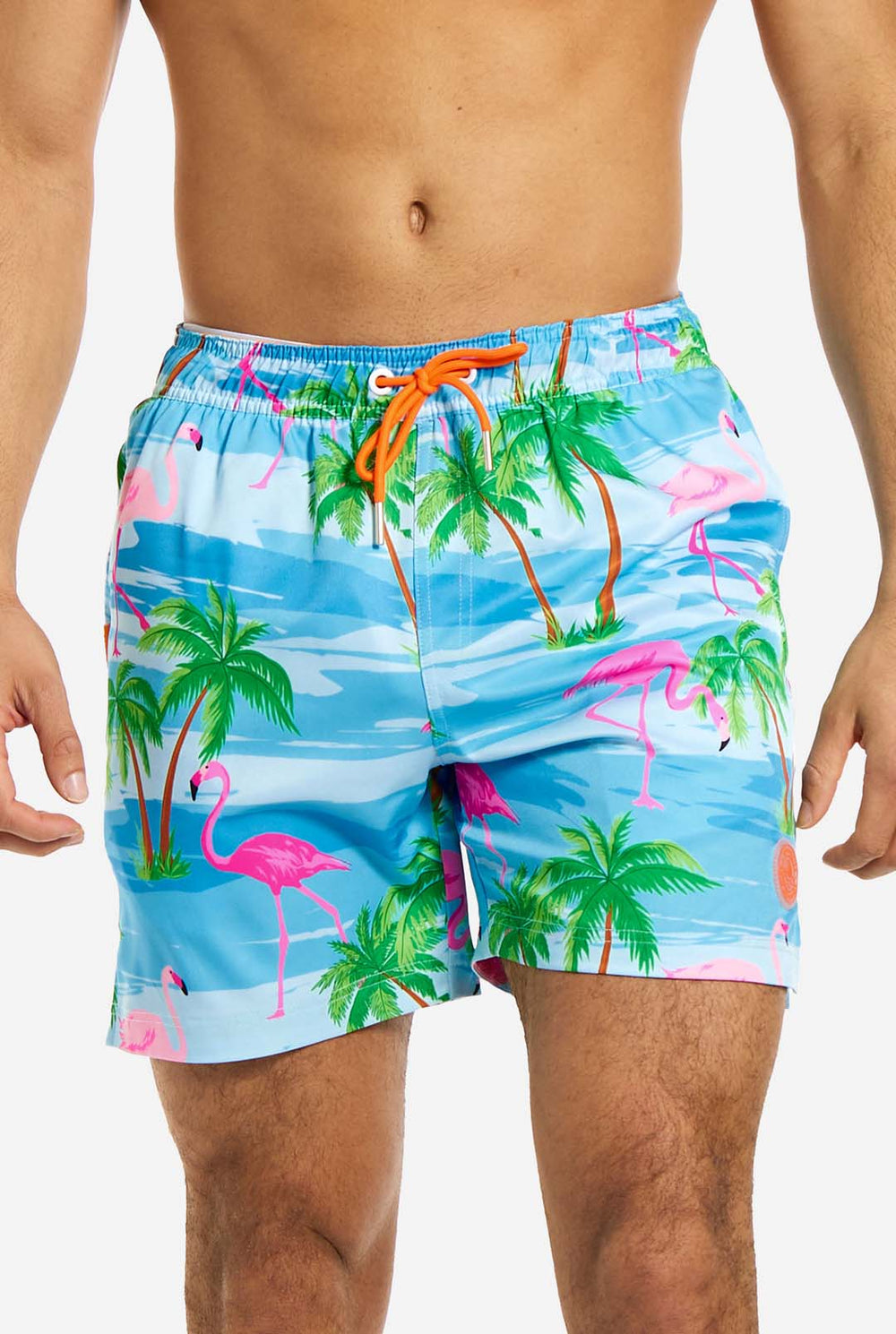 Man met Flaminguy zwembroek voor mannen, close-up