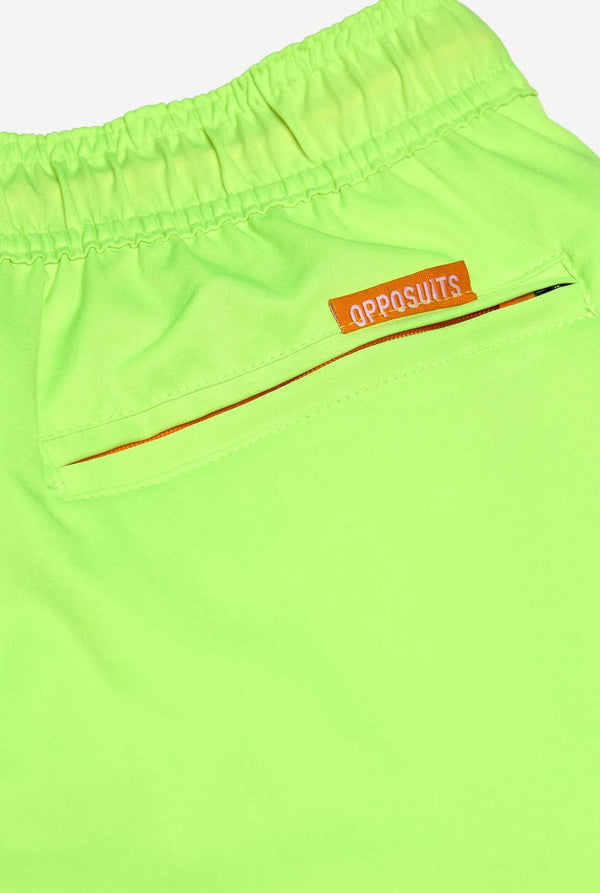 Neon limoengroene zwembroek voor heren, close-up