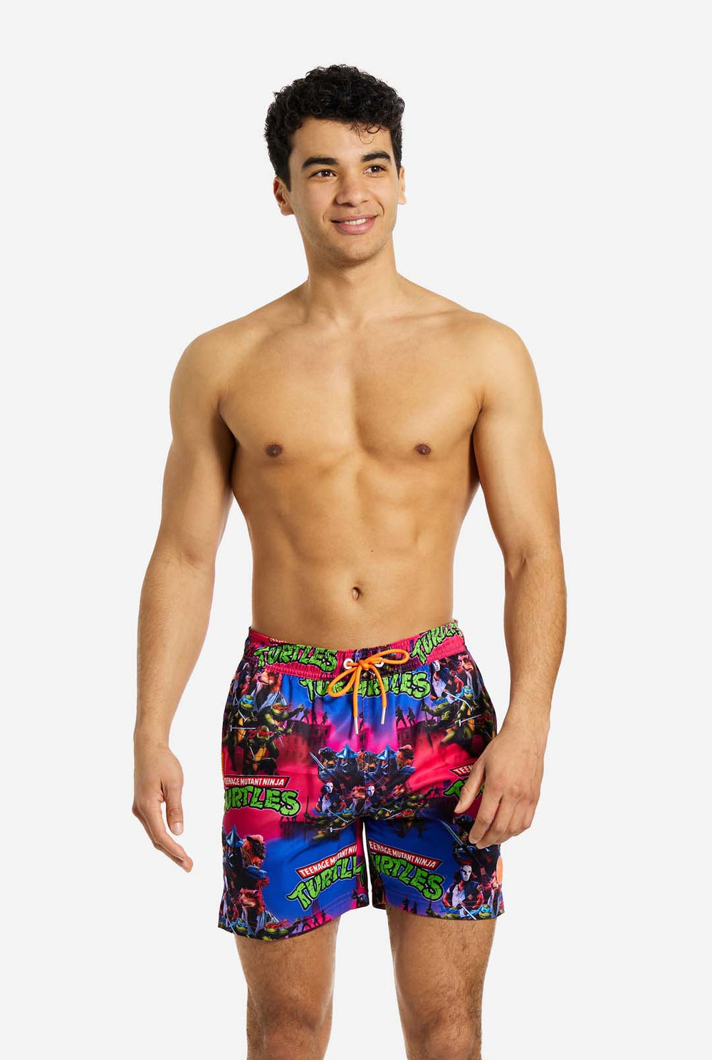 Man met TMNT Dude zwembroek voor mannen, close-up
