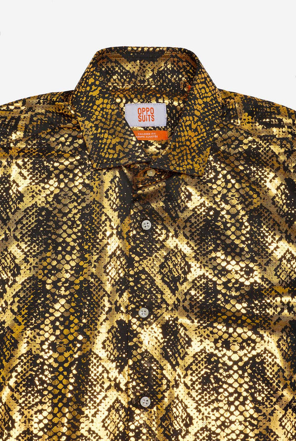 Shirt met gouden folie slangenprint, close-up