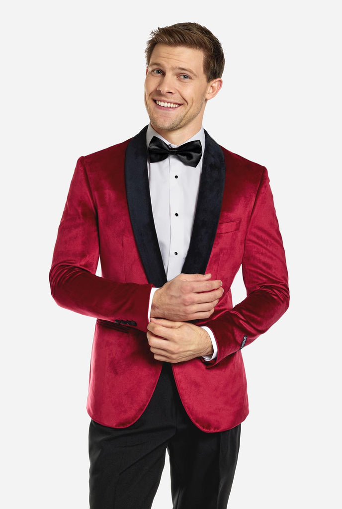 Man draagt bordeaux rode dinner jacket blazer