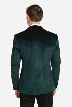 Man draagt groene dinner jacket blazer
