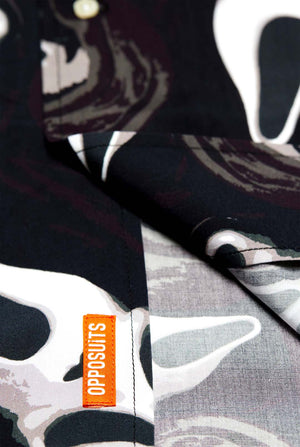 Zwart Hawaiishirt met Ghostface print, close-up