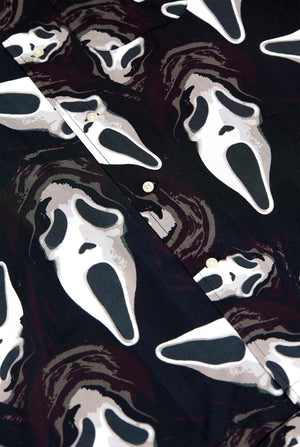 Zwart Hawaiishirt met Ghostface print, close-up