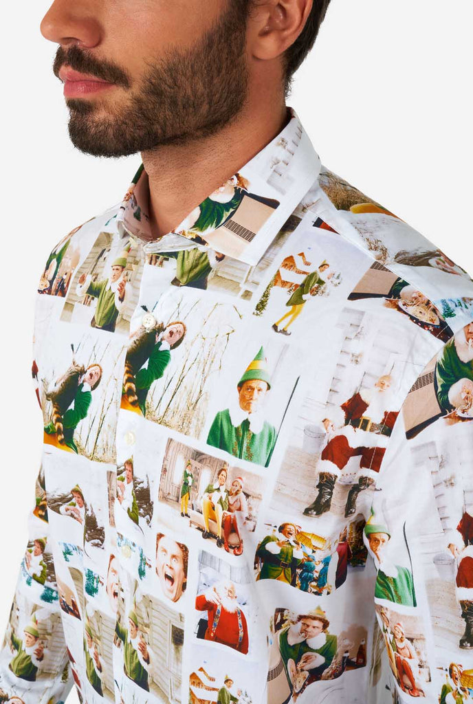 Man draagt herenoverhemd met Elf Kerst thema