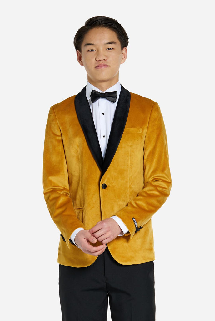 Jongen draagt gouden fluwelen Dinner Jacket voor Tieners