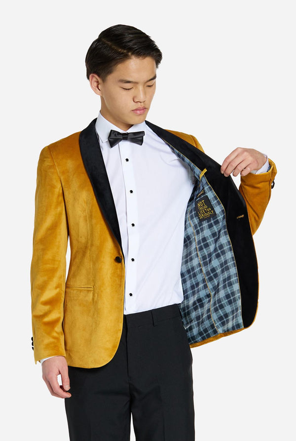Jongen draagt gouden fluwelen Dinner Jacket voor Tieners