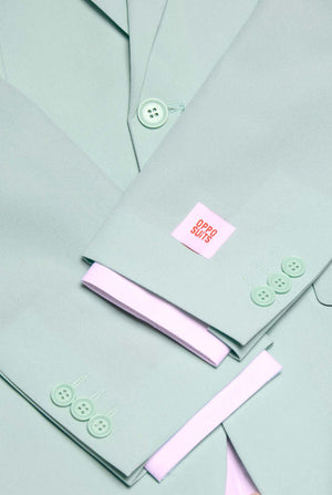 Mintgroen tienerjongenspak, close-up