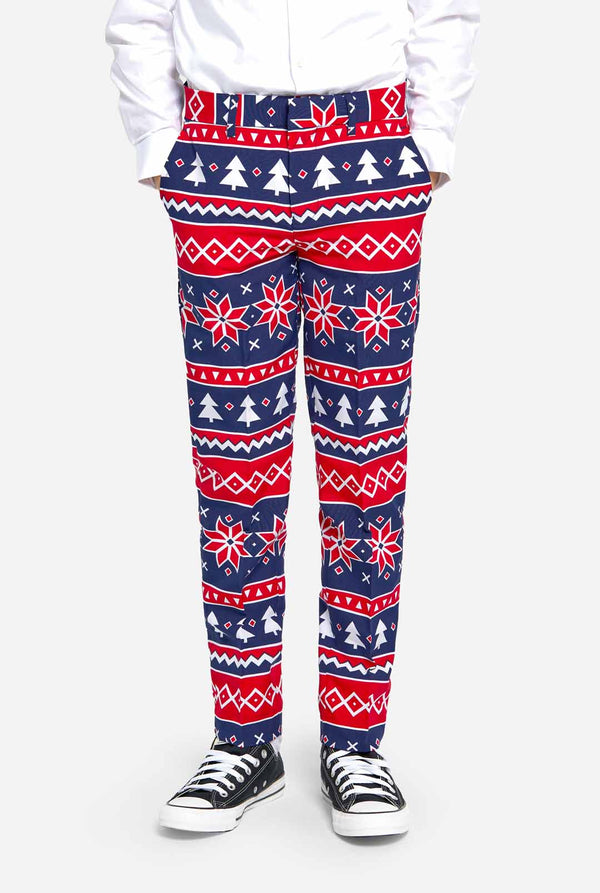 Tiener draagt Kerstpak met Nordic print, pants view