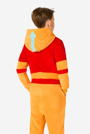 Kind draagt officiele Avatar: The Last Airbender Aang onesie.