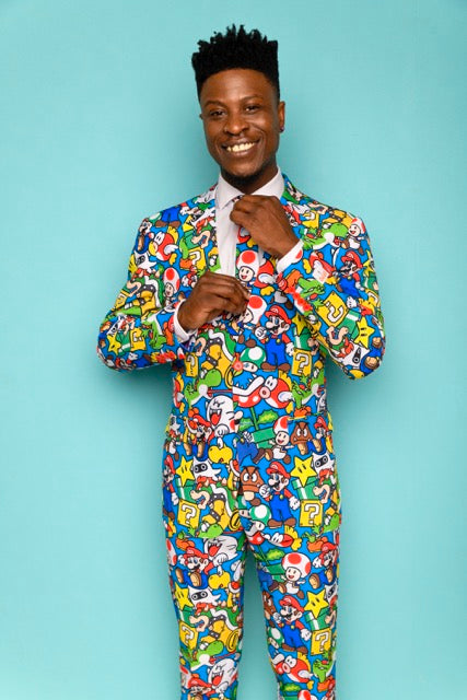 Man wearing Super Mario suit