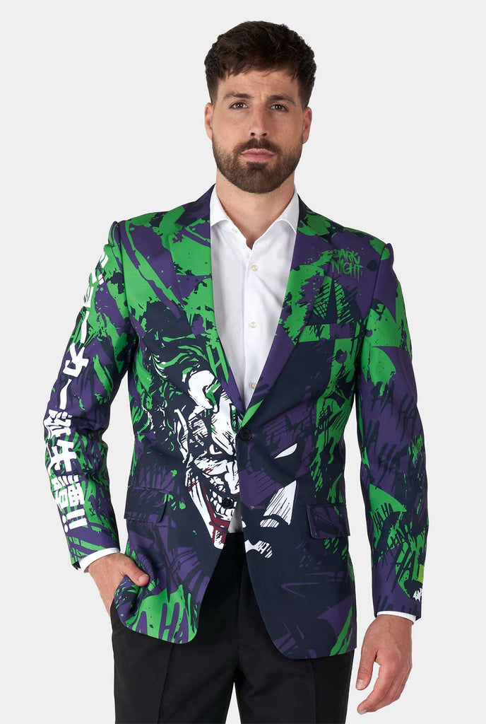 Man draagt ​​paarse en groene batman vs joker heren blazer