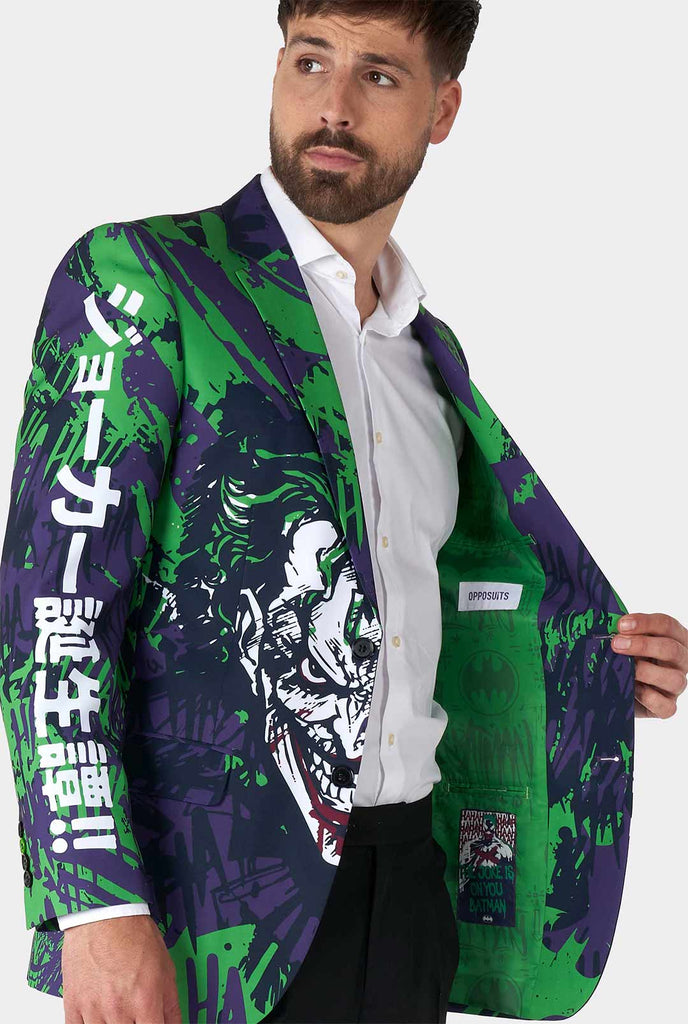 Man draagt ​​paarse en groene batman vs joker heren blazer