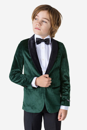 Jongen met groen fluwelen kerstdiner jasje