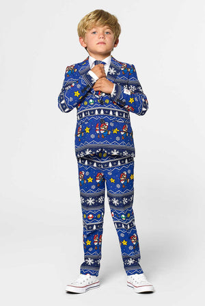 Kerstpak voor jongens met Super Mario -print gedragen door jongen