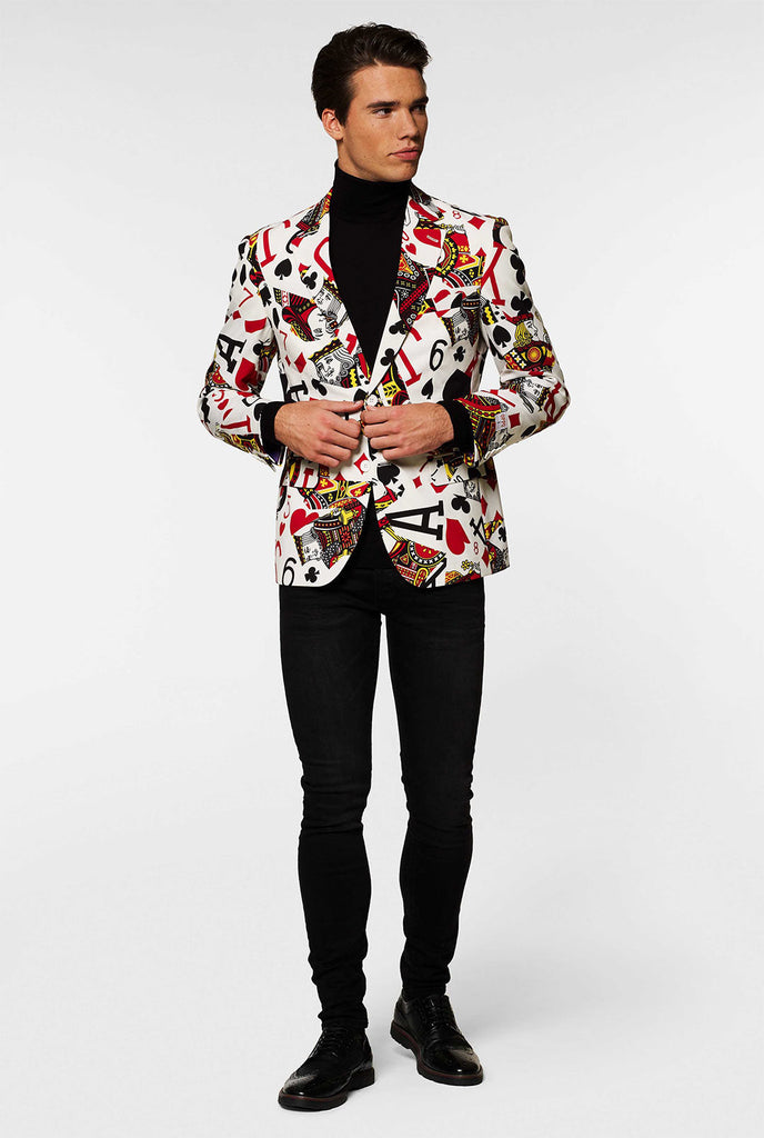 Speelkaarten Print Casual Blazer King of Clubs gedragen door de mens