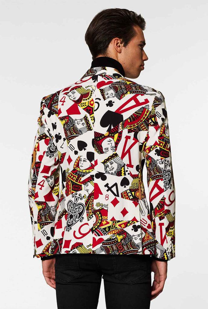 Speelkaarten Print Blazer King of Clubs gedragen door de man achteraanjack