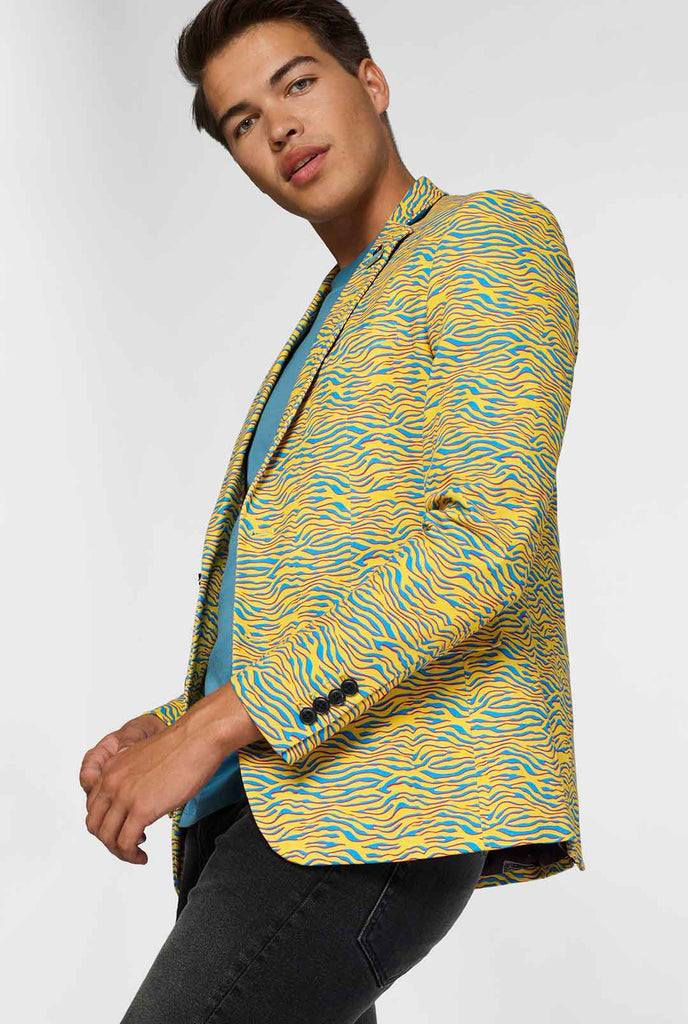 Geel en blauw zebraprint Casual blazer gedragen door de mens