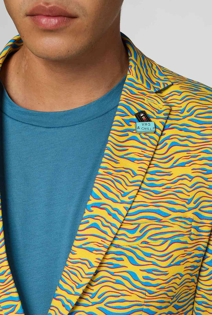 Gele en blauw zebraprint Casual Blazer close -up
